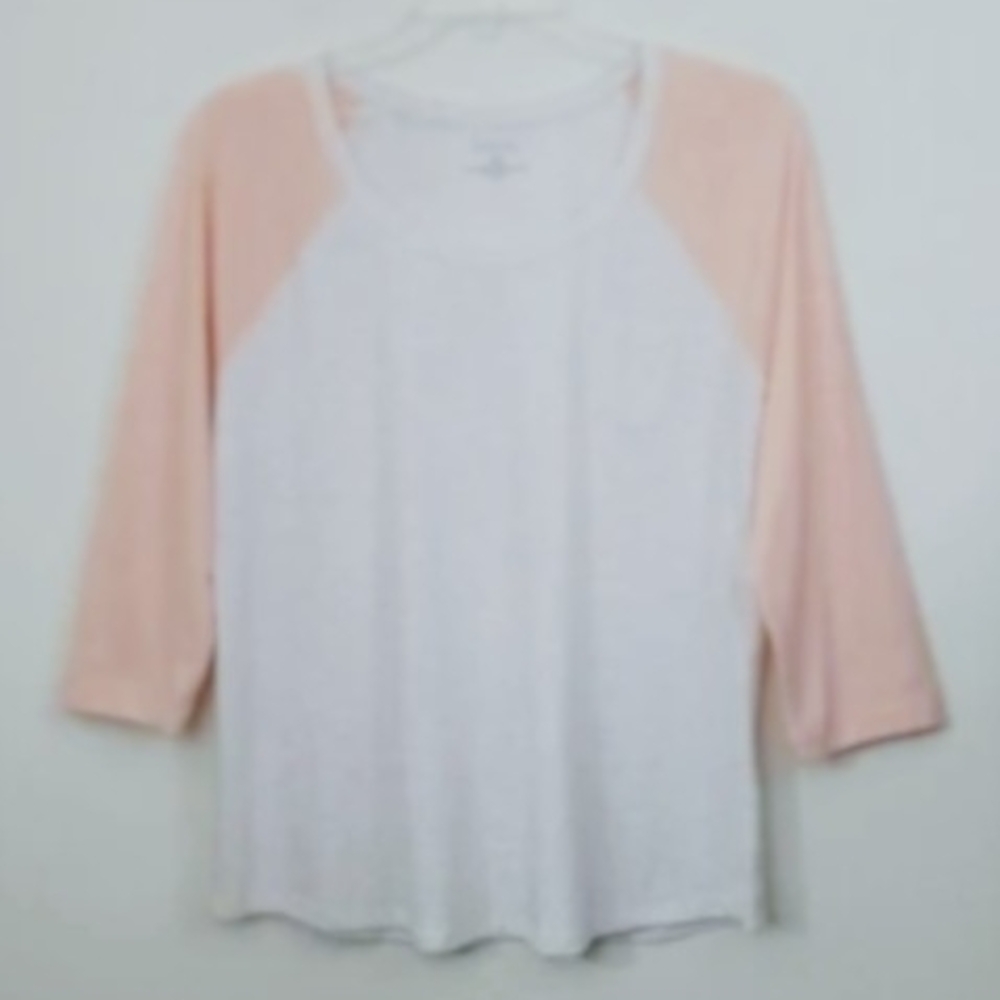 Sonoma White and Peach Raglan Sleeve Top